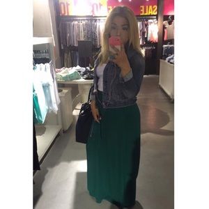 ZARA GREEN MAXI SKIRT WITH SIDE SLITS SIZE M